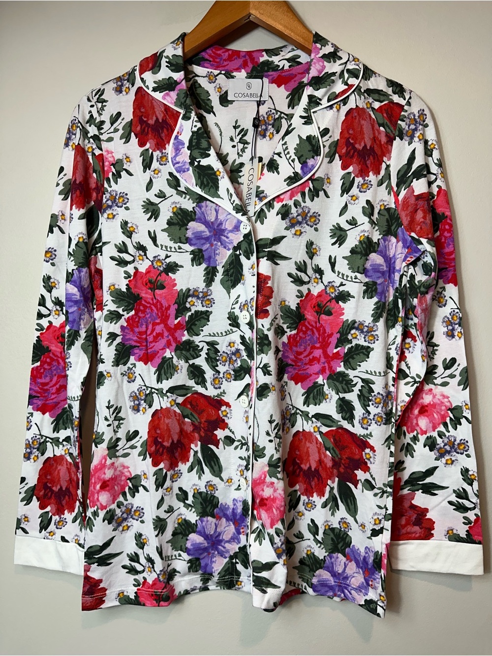 NWT Cosabella Bella Print Comfort Boxer Pajama Set XS Peony White Floral Cotton